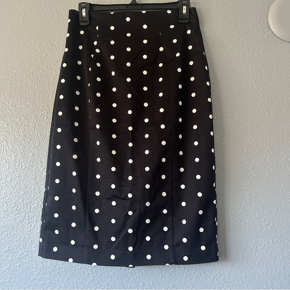 Polka dot high waist midi pencil skirt with pleat - Picture 1 of 6